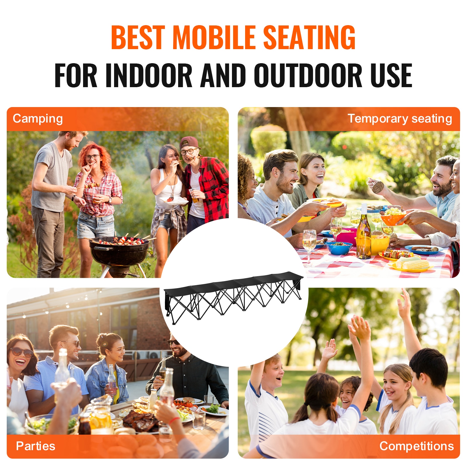 Portable 6 Seat Folding Sport Bench With Carry Bag For Camping_voghion.com